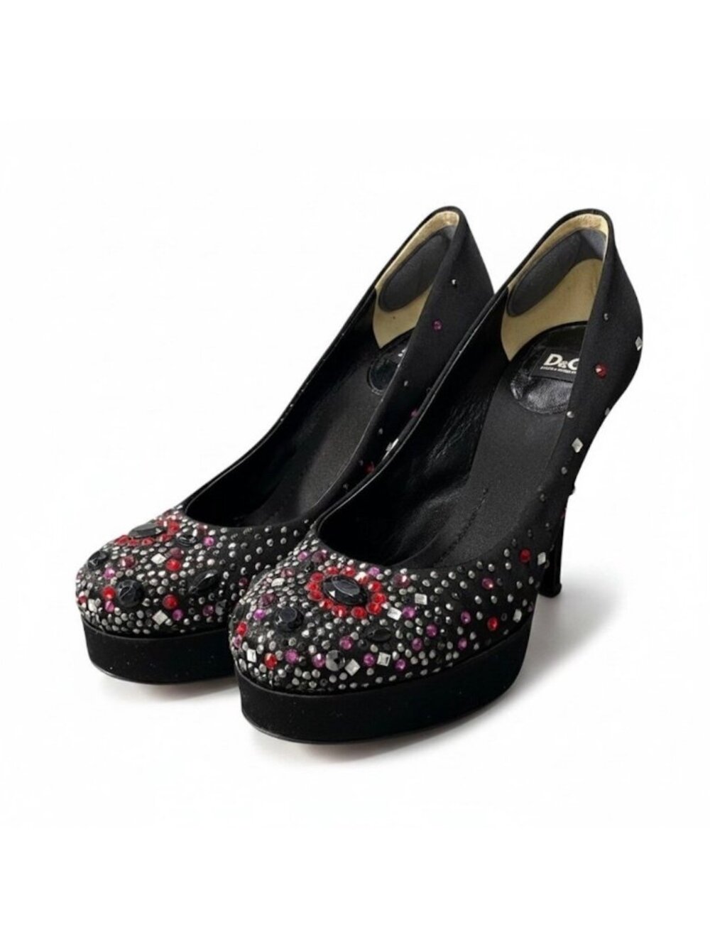 Dolce & Gabbana Rhinestone Pumps Black Satin Heel